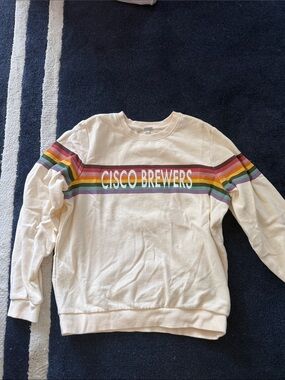 Cisco-Cream Pullover Sweatshirt with Rainbow Stripe